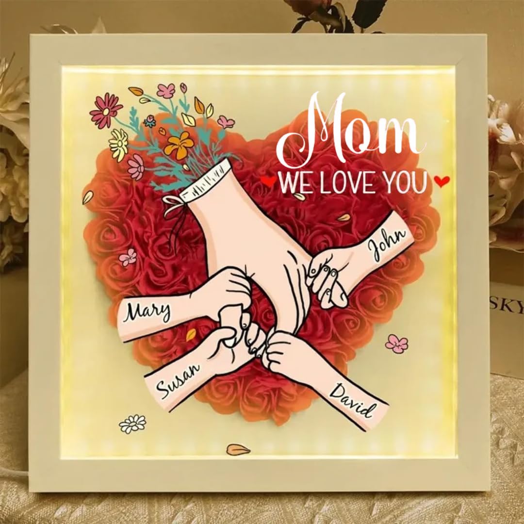 Personalised mom flower shadow box with names and quotes