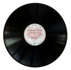 Personalized center label on 12-inch vinyl record for wedding display
