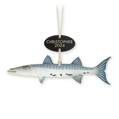 Personalized Barracuda Fish Christmas Ornament on 1/8 inch birch wood
