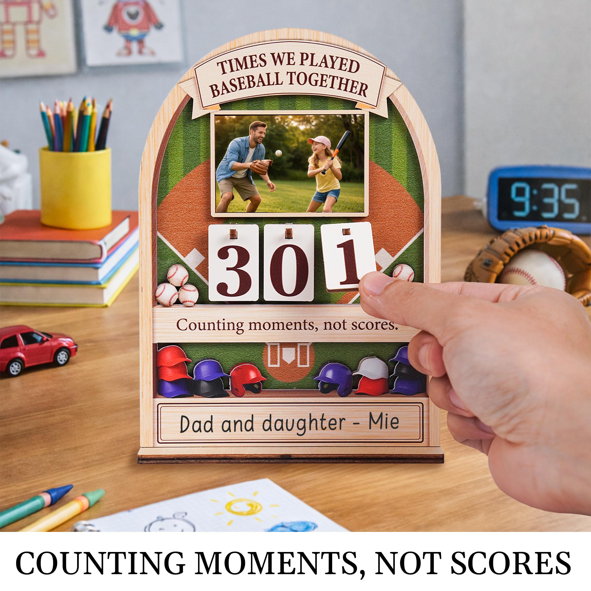 Fathers Day gift concept featuring Baseball Memory Counter Sign