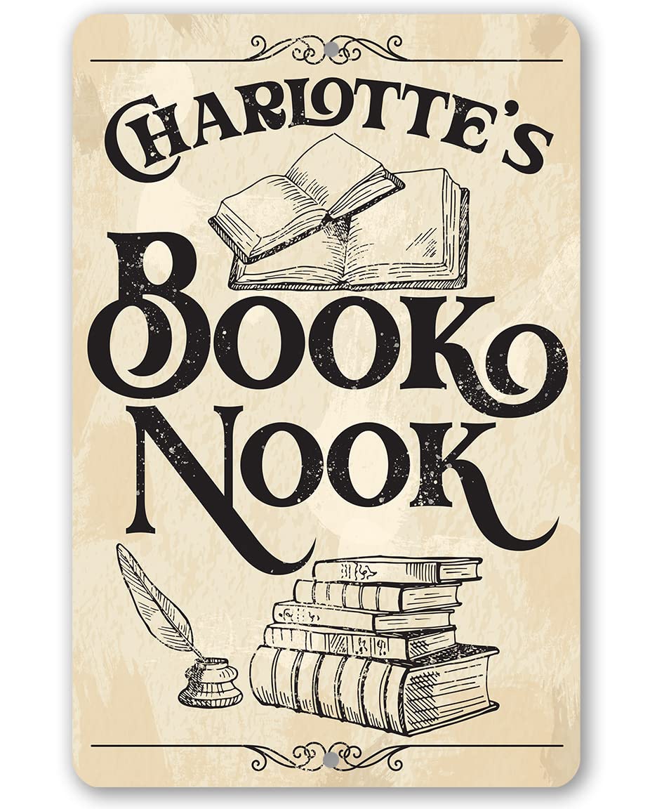 Personalized Book Nook 8x12 aluminum sign with name customization