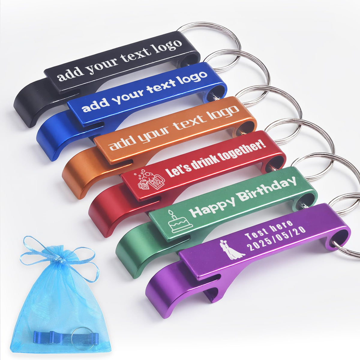 Personalized bottle opener keychains with laser engraving