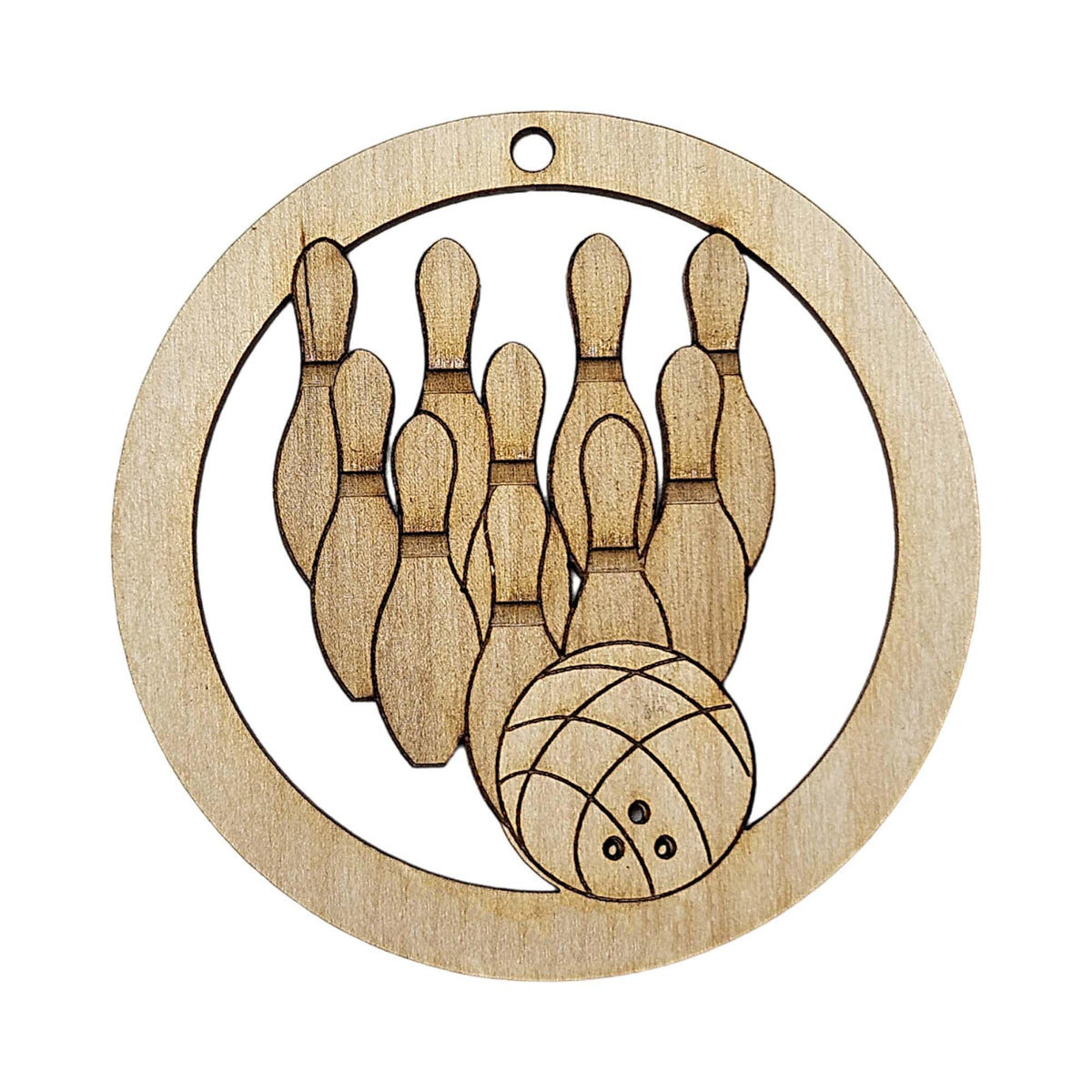 Personalized Bowling Christmas Ornament made from natural birch wood