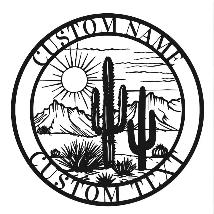 Personalized Cactus Sign metal wall art with family name