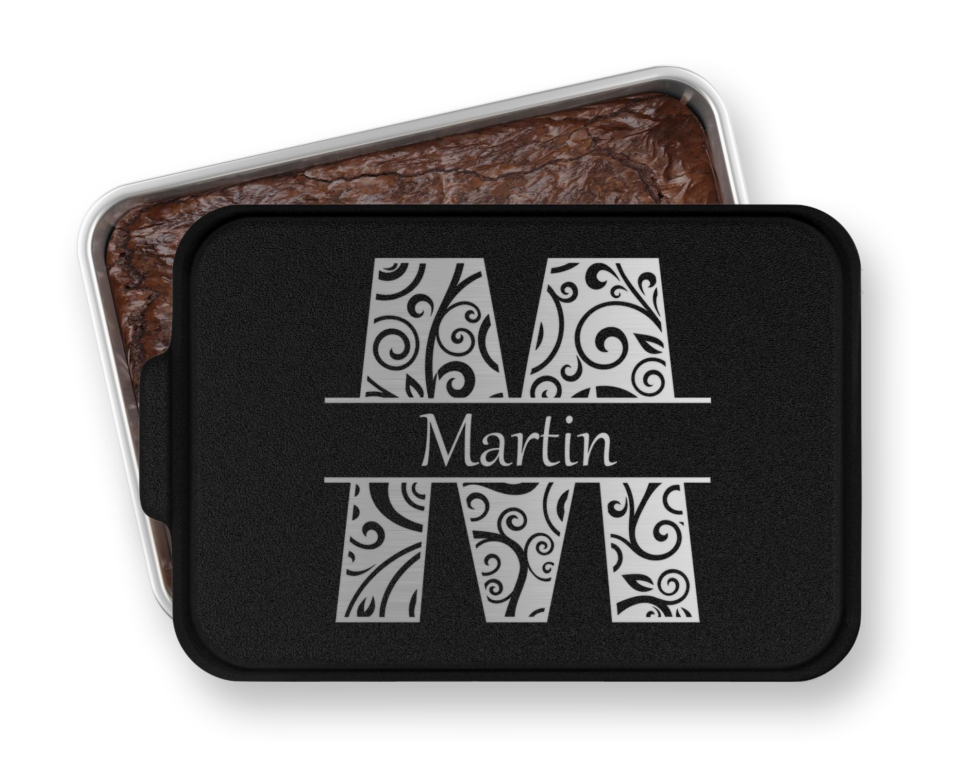 Blue swirl letter name cake pan 9x13 engraving