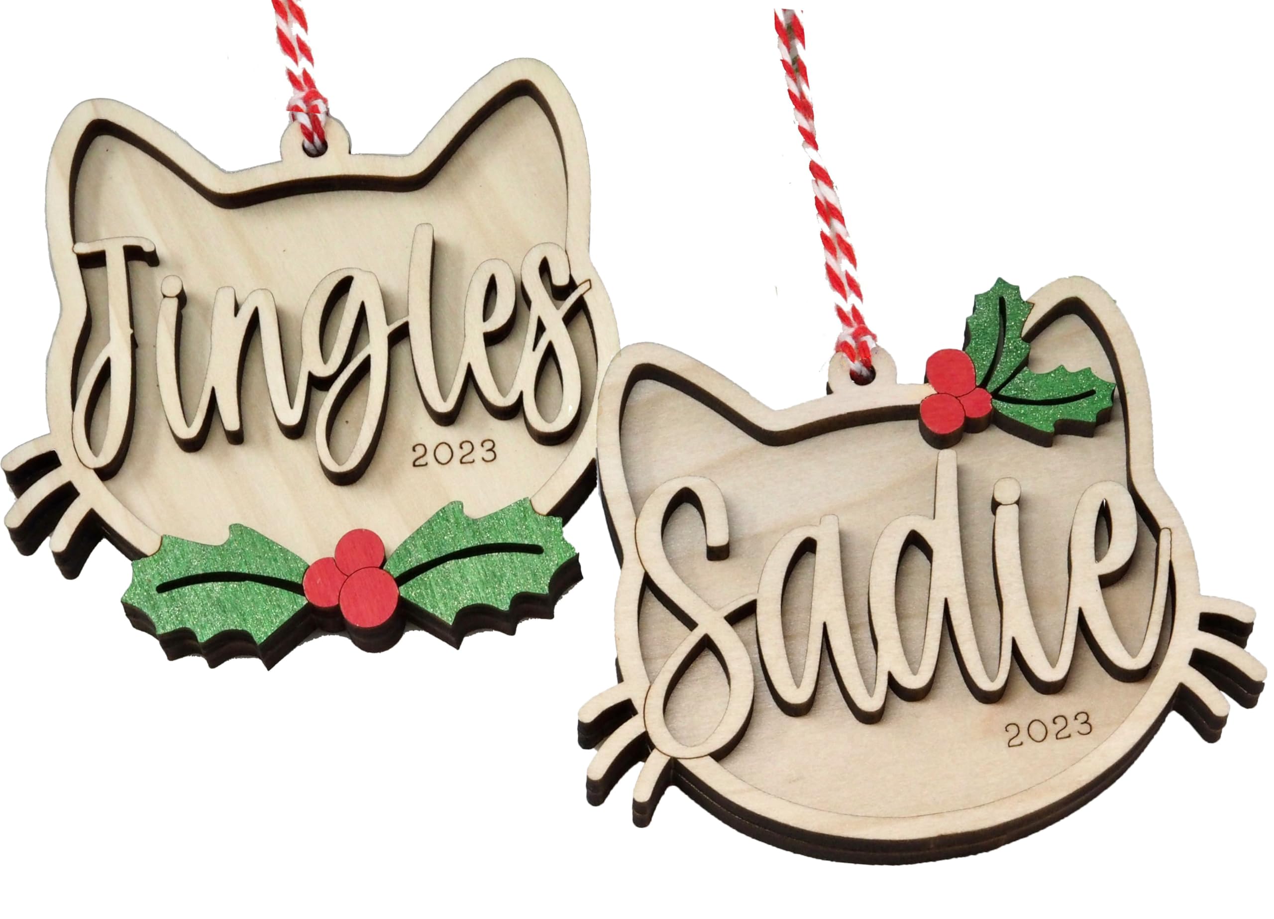Personalized Cat Christmas Ornament 2025 wooden keepsake