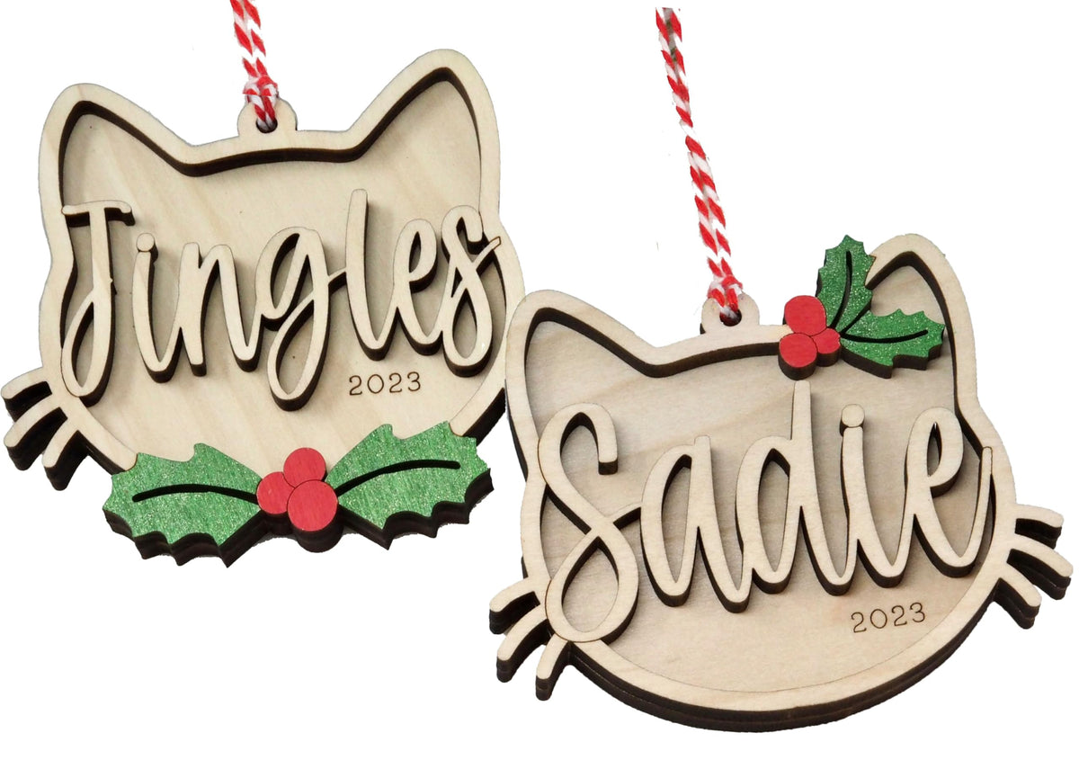 Personalized Cat Christmas Ornament 2025 wooden keepsake