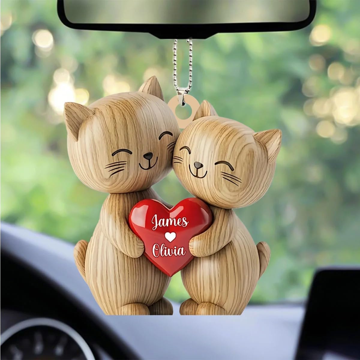 3D effect cats holding heart car hanger
