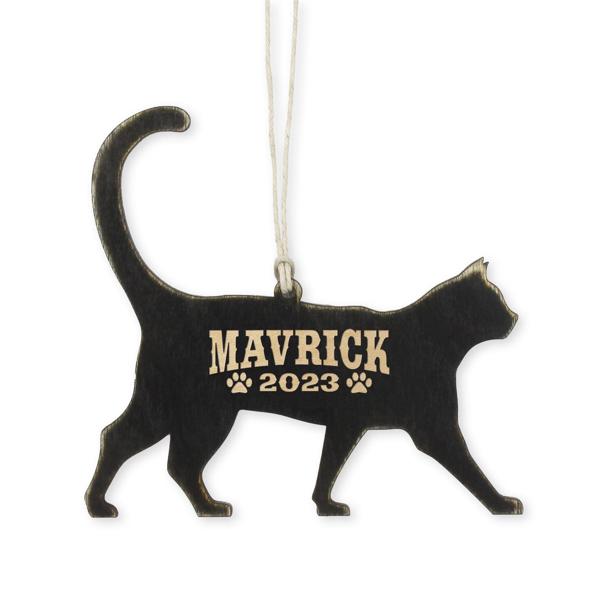 Personalized Cat Gift ornament birch wood with distressed finish