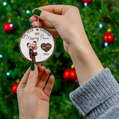 Personalized ceramic Christmas ornament with ribbon loop