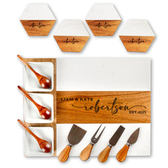 Personalized Charcuterie Board with custom engraving on wood and marble