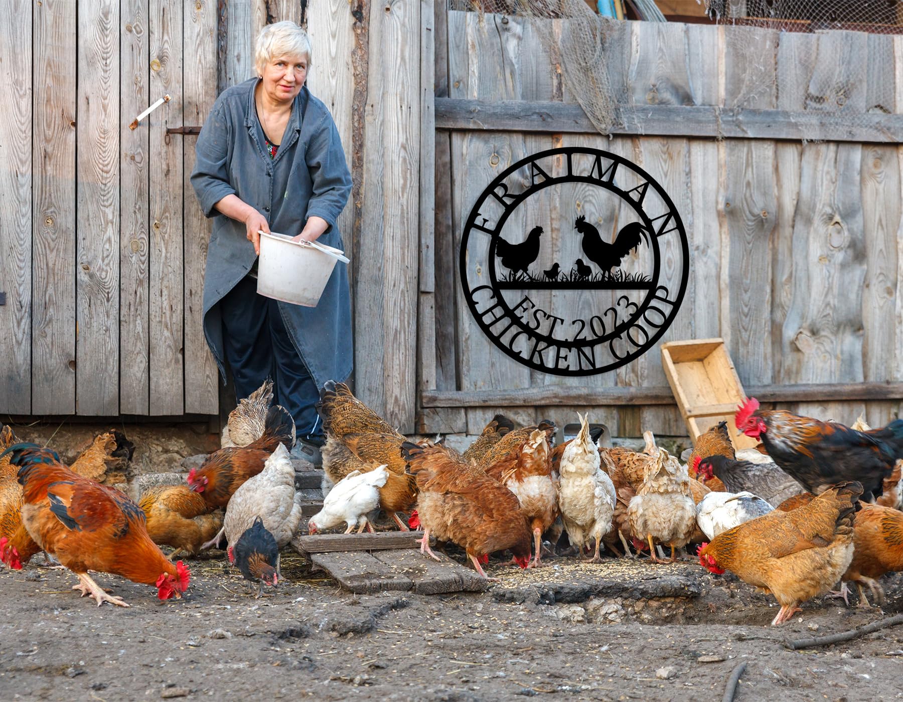 Personalized chicken coop sign with family name customization