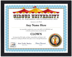 Personalized clown circus certificate front view with name customization