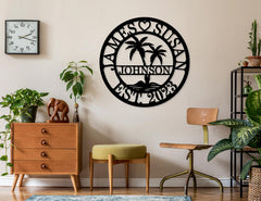 Personalized coconut tree sign for home outdoor use