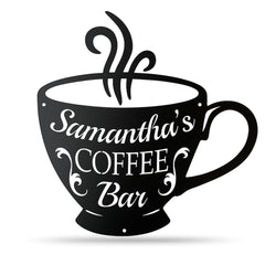 Personalized Coffee Bar Sign metal wall art customizable with name
