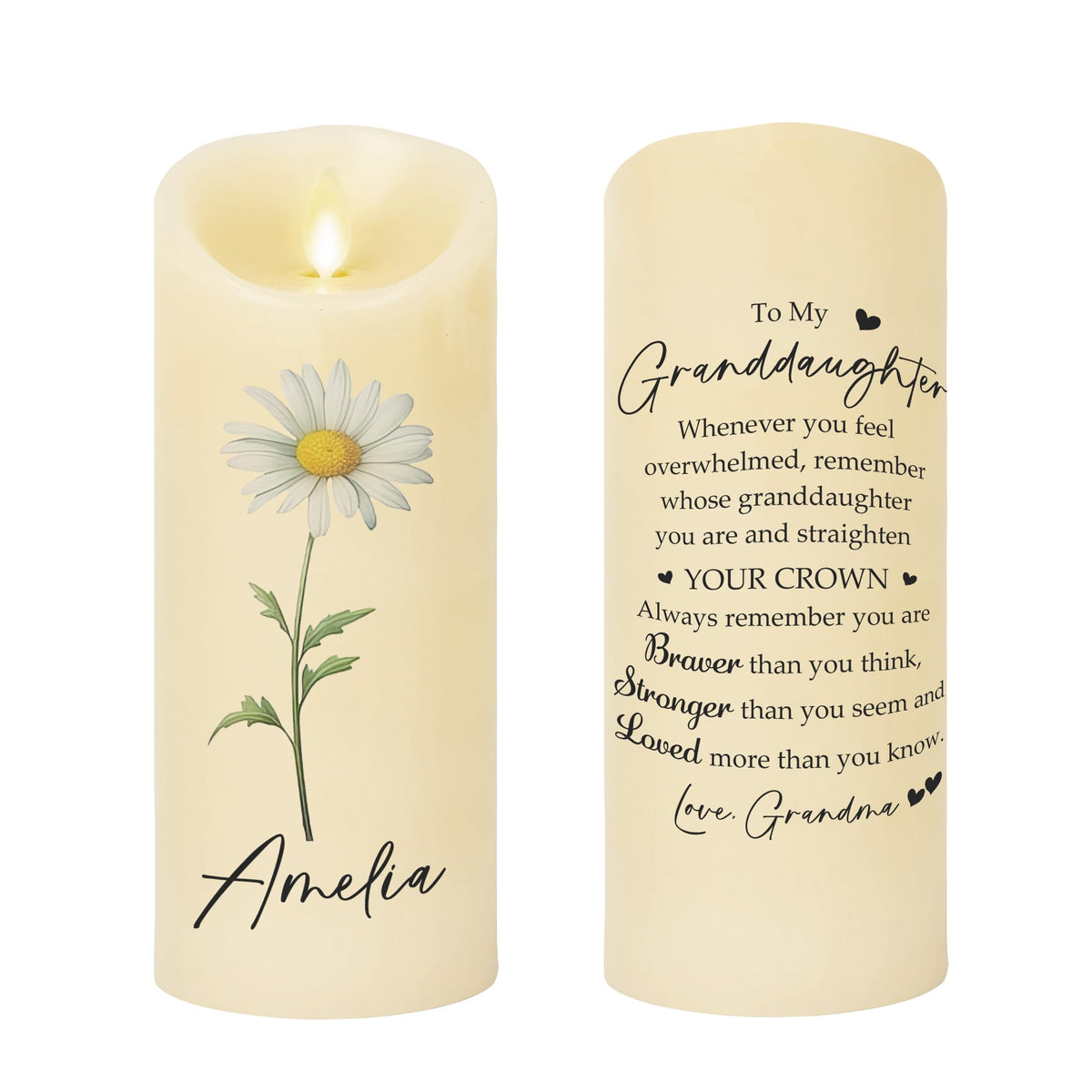 Personalized Custom LED Granddaughter Candle 3x6 in size option