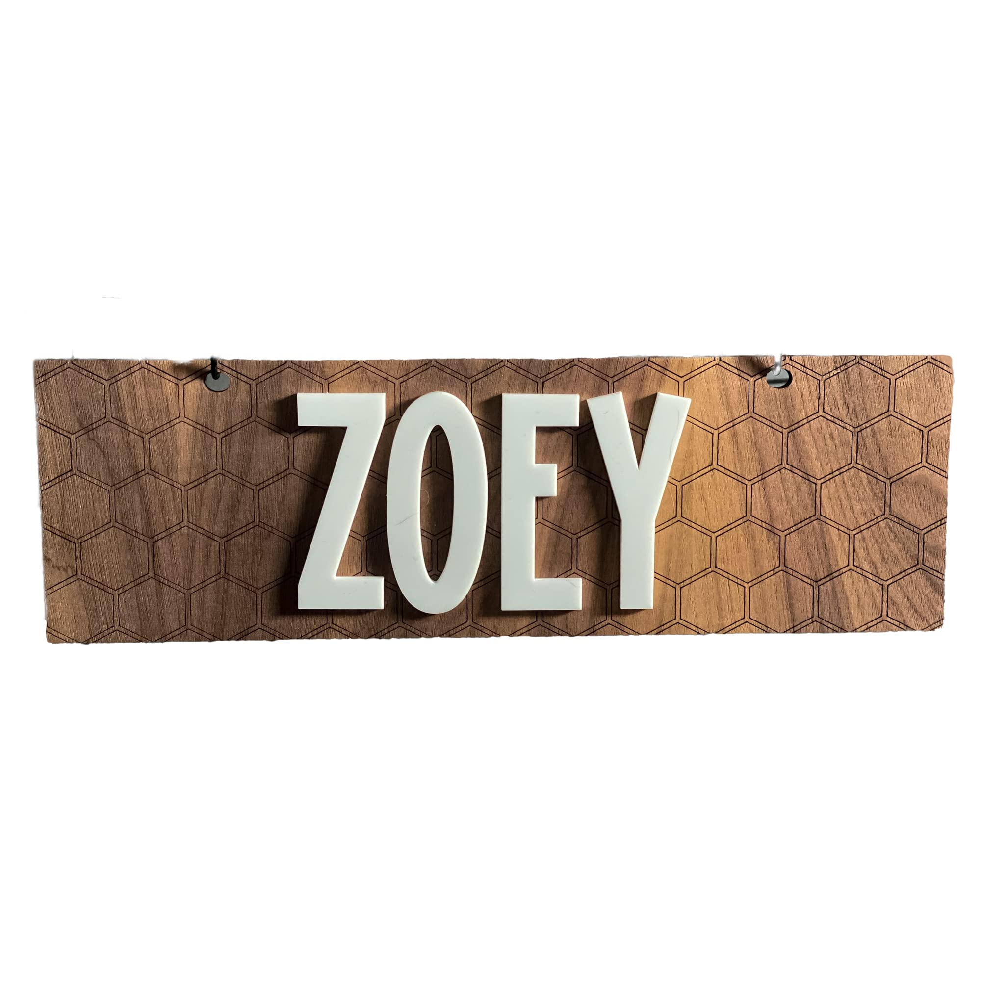 Personalized dog crate name sign on walnut base with white acrylic name