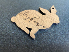 Personalized Easter Bunny Place Setting Tag laser cut on 1/8 inch plywood with twine