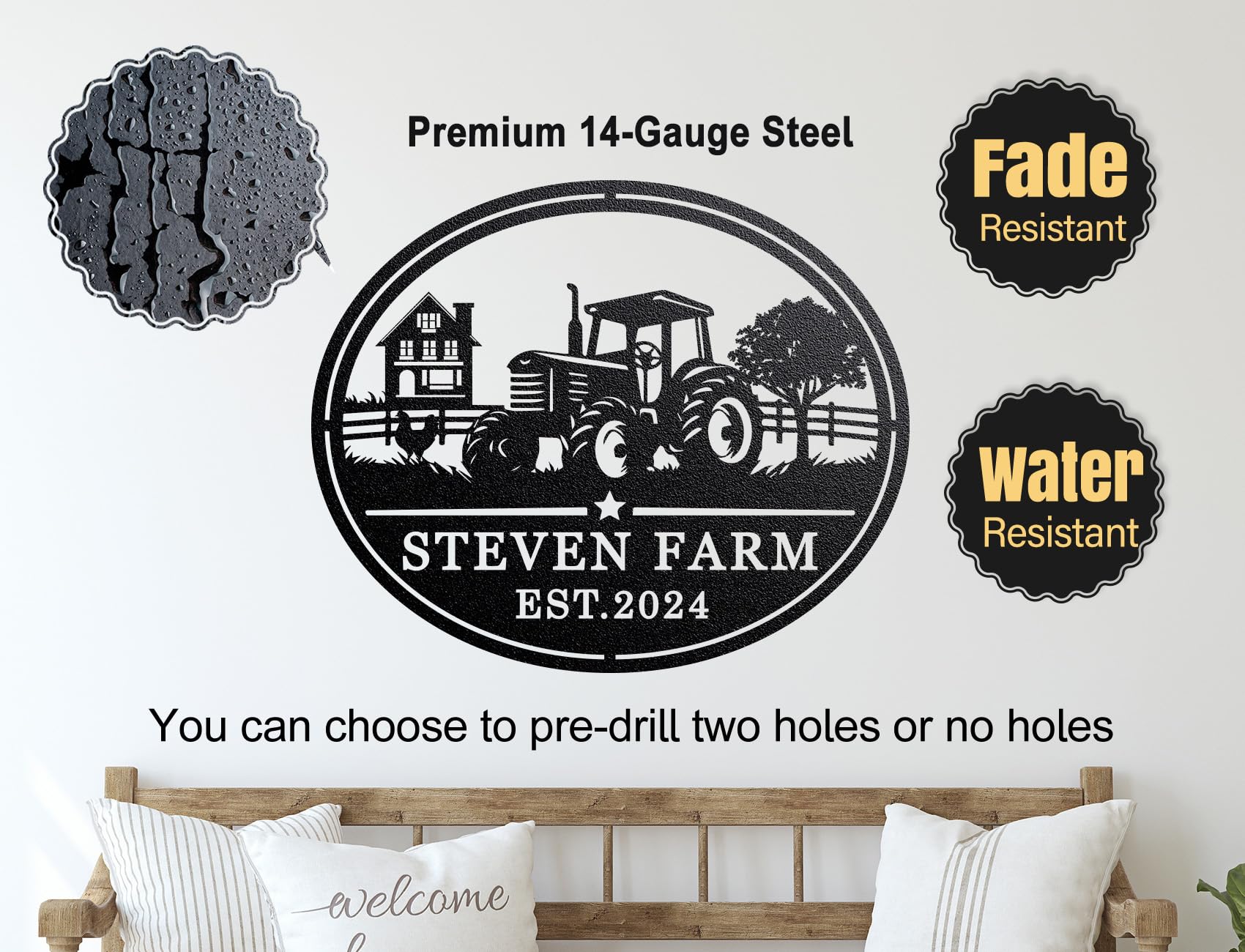 Customizable metal tractor sign with monogram option