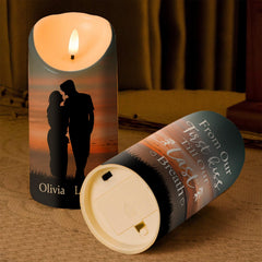 Personalized First Kiss Till Last Breath Candle for Couples 3x7-8 inch LED candle
