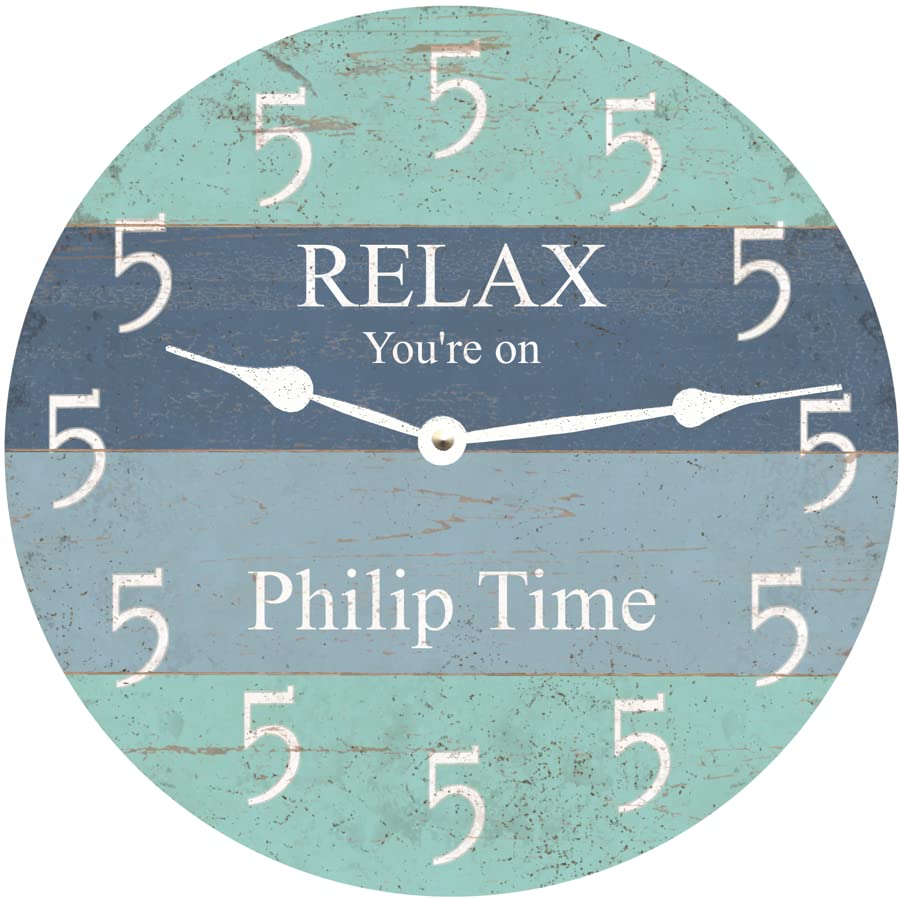Battery operated mechanism on Personalized Five O'Clock Beach Clock