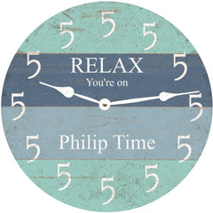 Battery operated mechanism on Personalized Five O'Clock Beach Clock