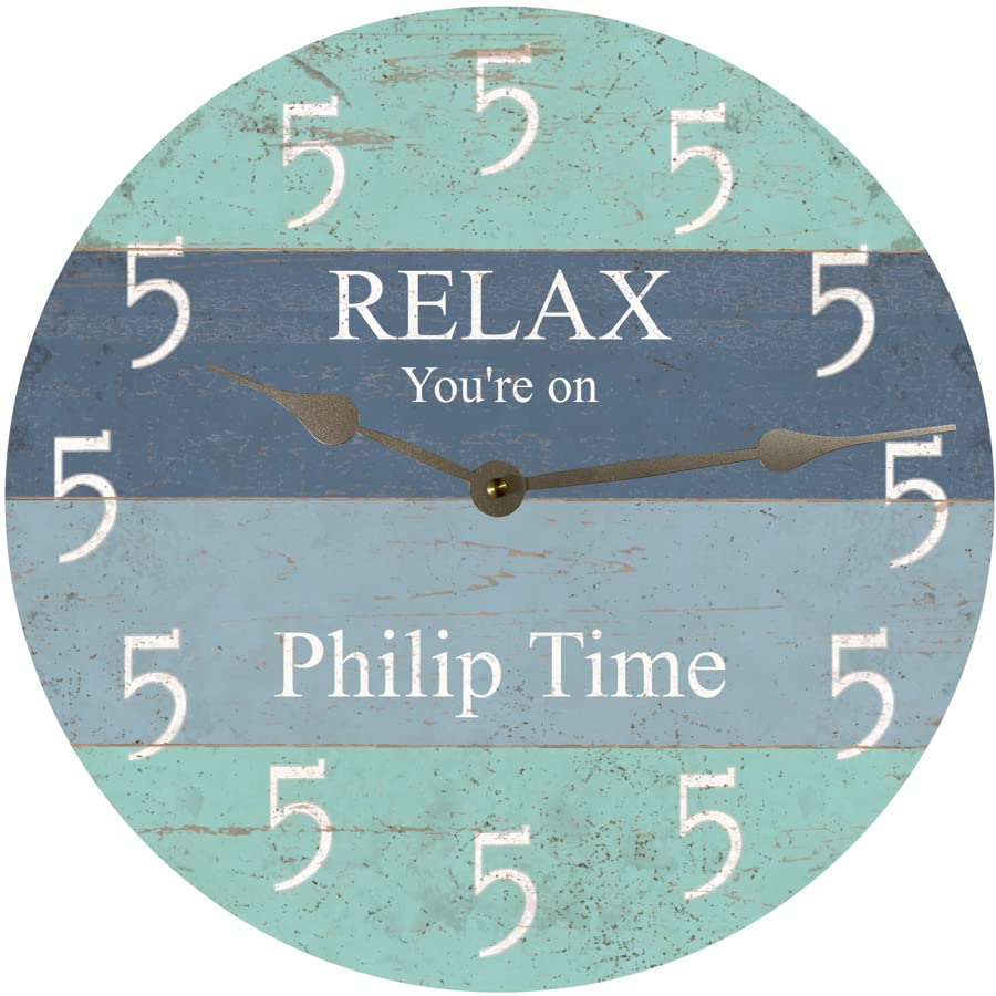 Handmade in the USA label on Personalized Five O'Clock Beach Clock