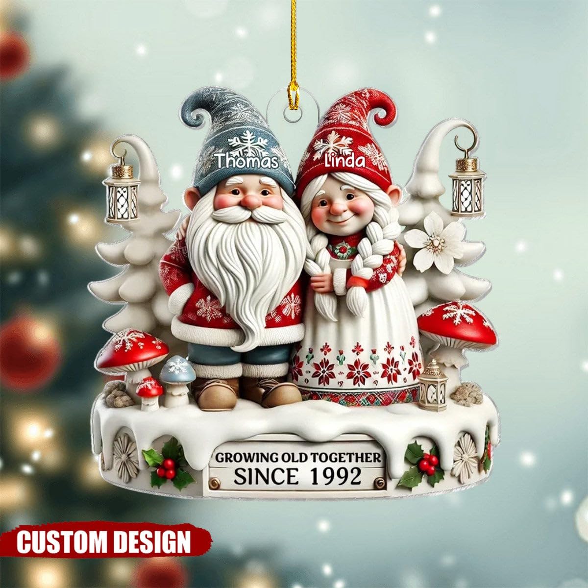 Personalized flat acrylic ornament customizable gift for couples