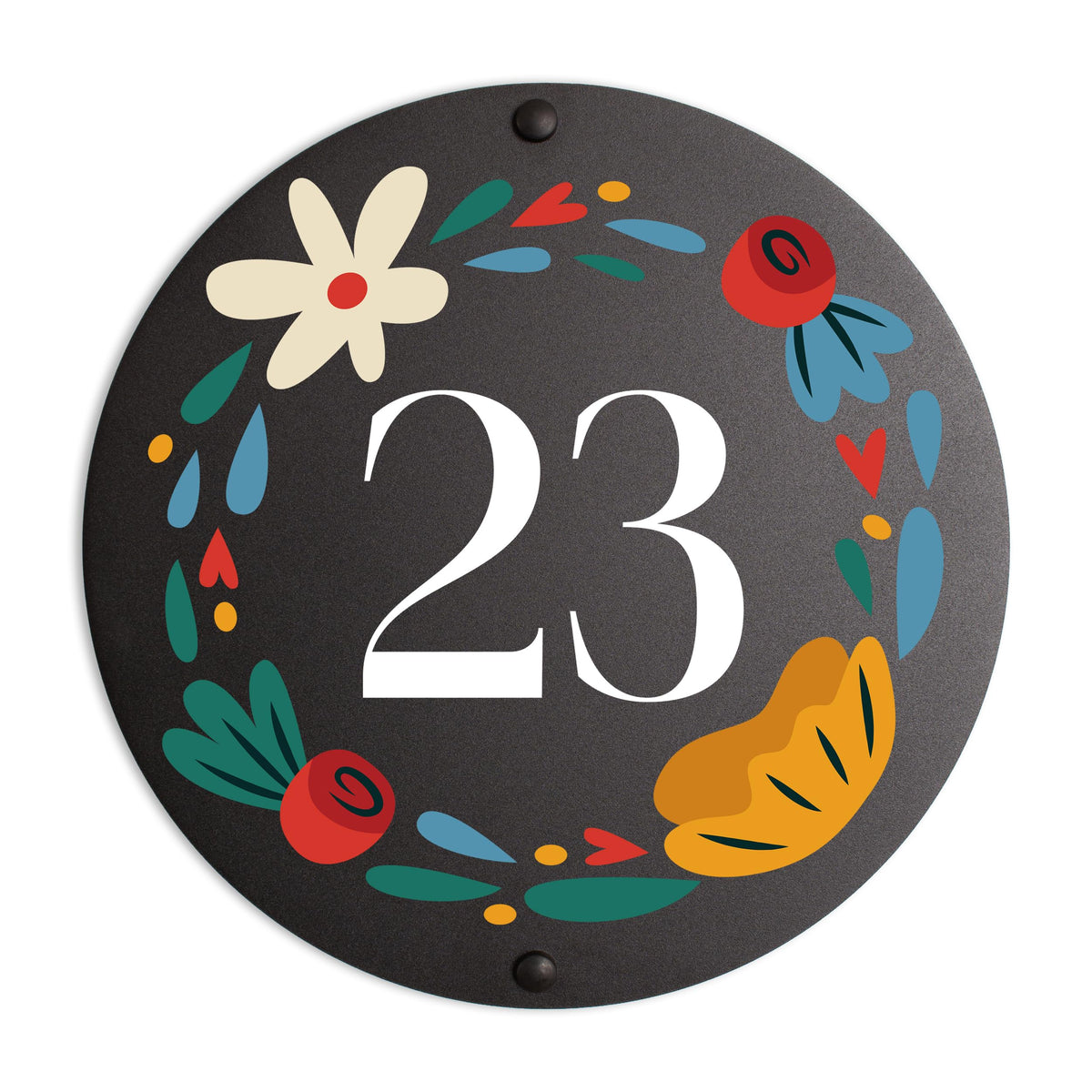 Personalized Flower Framed Metal Address Sign with customizable font and color options
