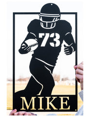 Personalized football athlete metal name sign in steel
