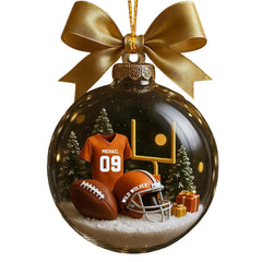 Personalized Football Transparent Ornament front view