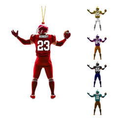 Personalized football ornament with customizable football player design for Christmas decor