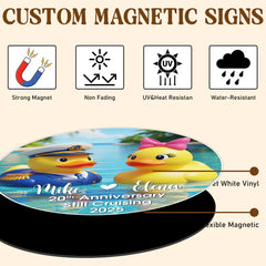 Personalized fridge magnet showing names and dates
