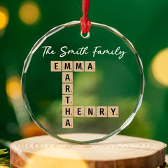 Custom name ornament featuring crossword puzzle design