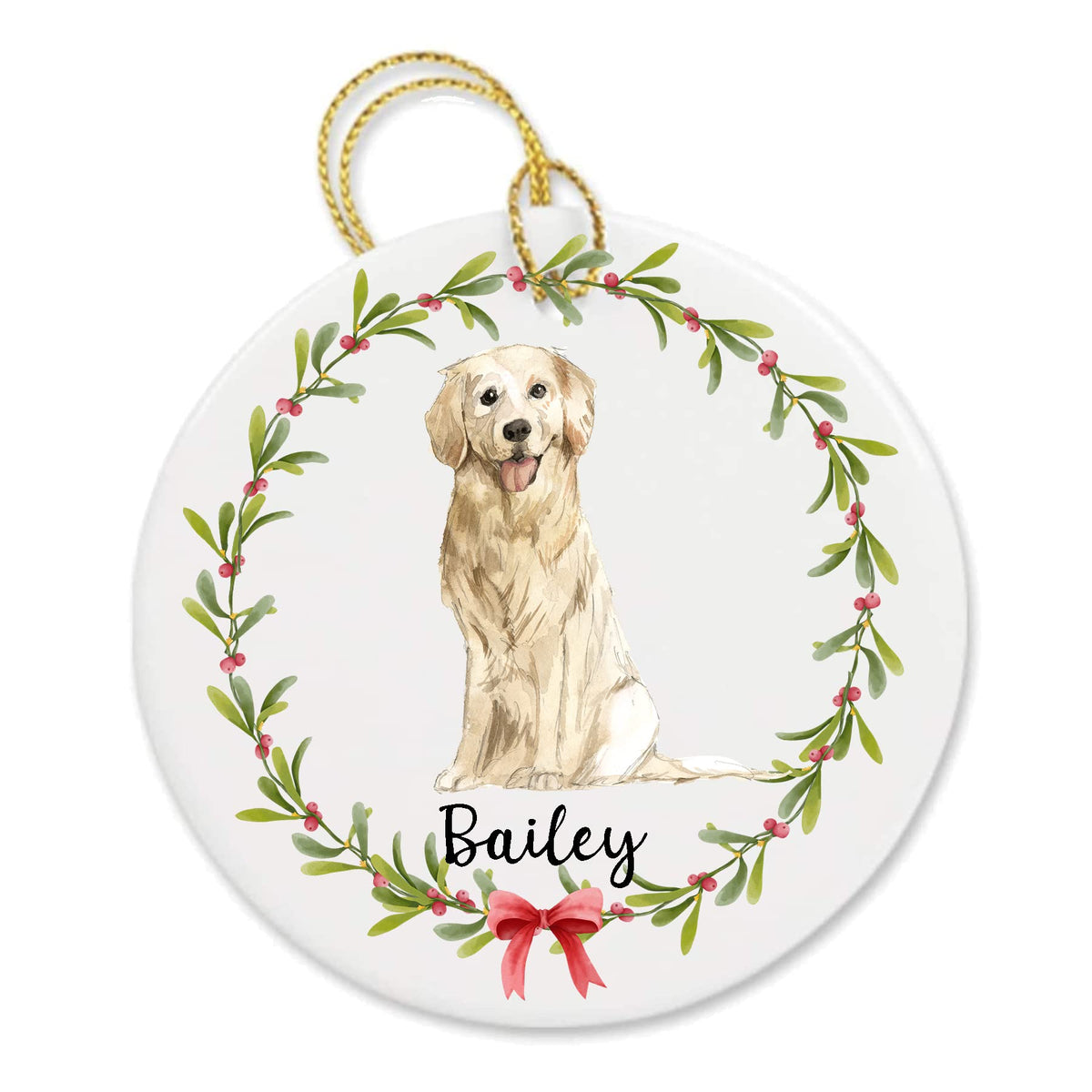 Personalized Golden Retriever porcelain ornament 3 inch diameter