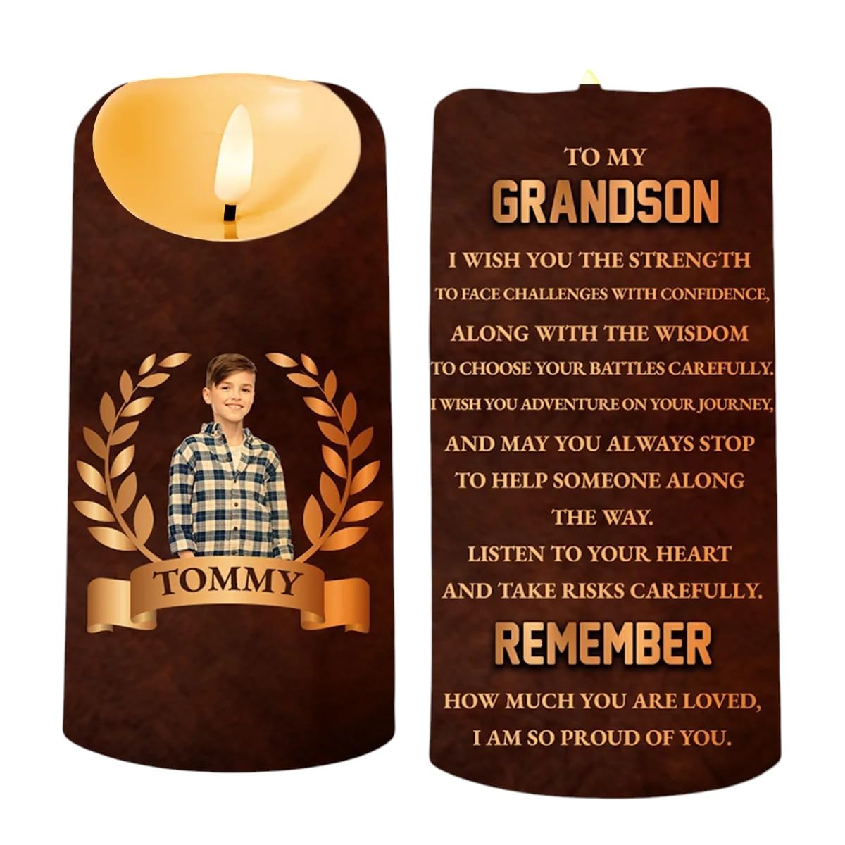 Personalized Grandson Strength and Wisdom LED Candle with name
