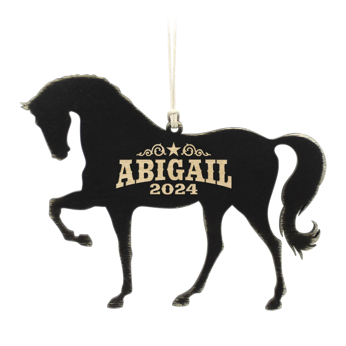 Personalized horse Christmas ornament walking style on birch wood