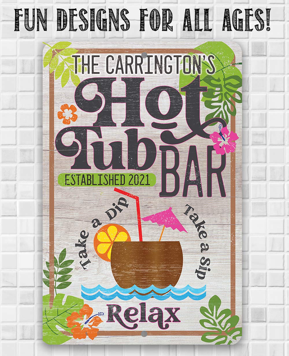Tin outdoor hot tub sign epoxy ink