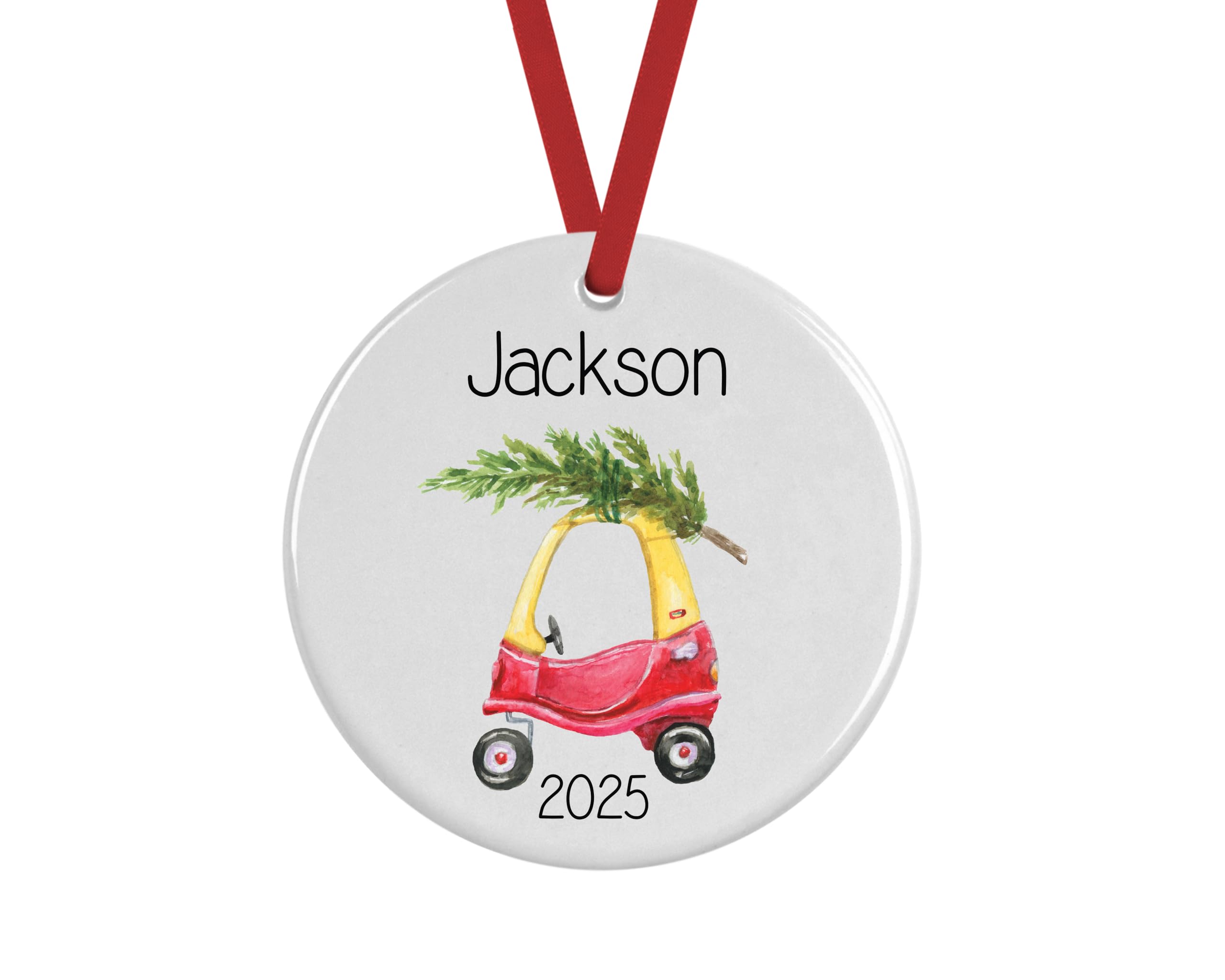 Personalized kids Christmas ornament Cozy Coupe Car with year 2025