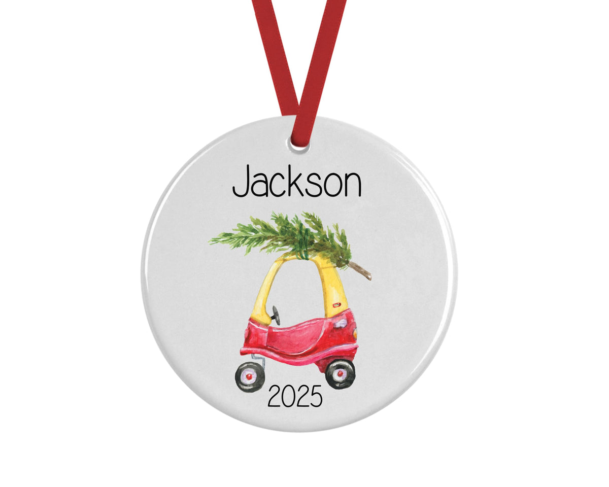 Personalized kids Christmas ornament Cozy Coupe Car with year 2025