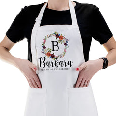 Personalized kitchen apron with floral initial design