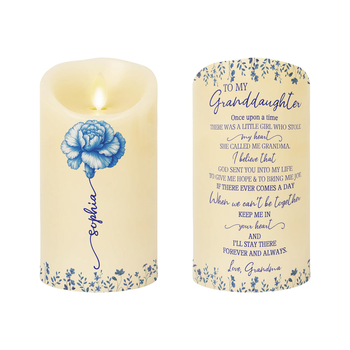 Personalized LED Granddaughter Candle 3x6 inch size with flickering flame