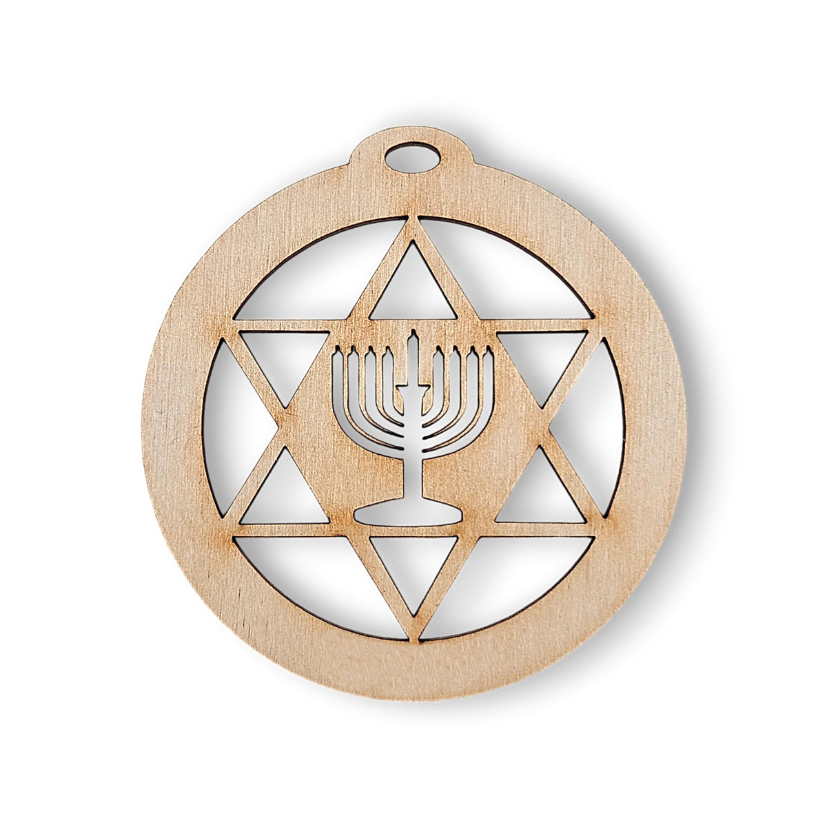 Personalized Menorah Star of David Ornament size 3.5 x 3.9 inches wooden