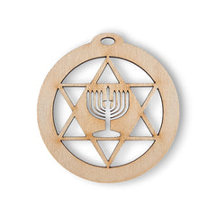 Personalized Menorah Star of David Ornament size 3.5 x 3.9 inches wooden