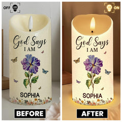 Flameless LED candle with Toile de Jouy floral design and Bible verses