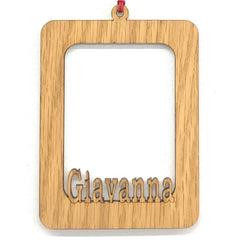 Personalized Name Picture Frame Ornament with oak mat and glass