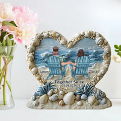 Heart shaped acrylic plaque personalized with names and date