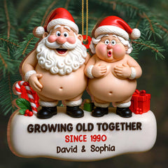 Personalized Naughty Old Couple Wooden Ornament close up
