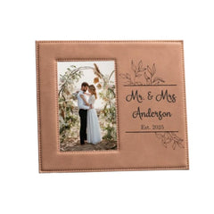 Personalized Newlyweds Picture Frame tan fits 4x6 or 5x7 photos