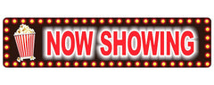 Personalized NOW SHOWING aluminum street sign in marquee style
